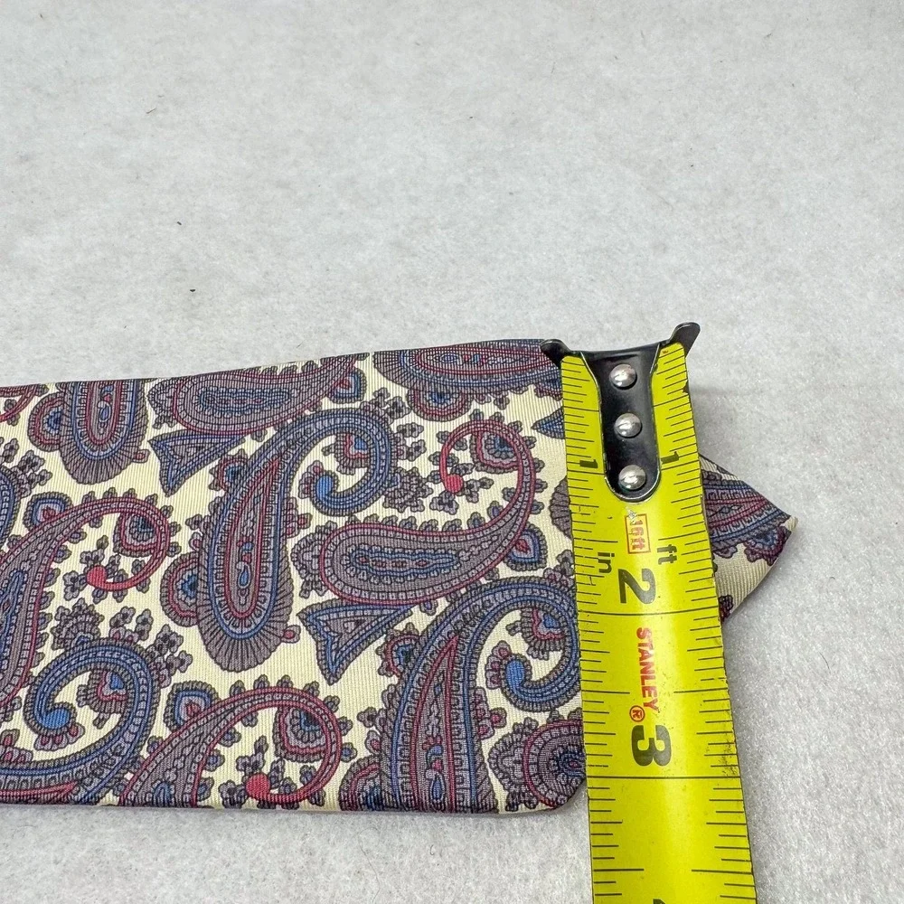 Lands End Tie Mens Silk Paisley Necktie Yellow‎ Blue Red Made in USA Classic
